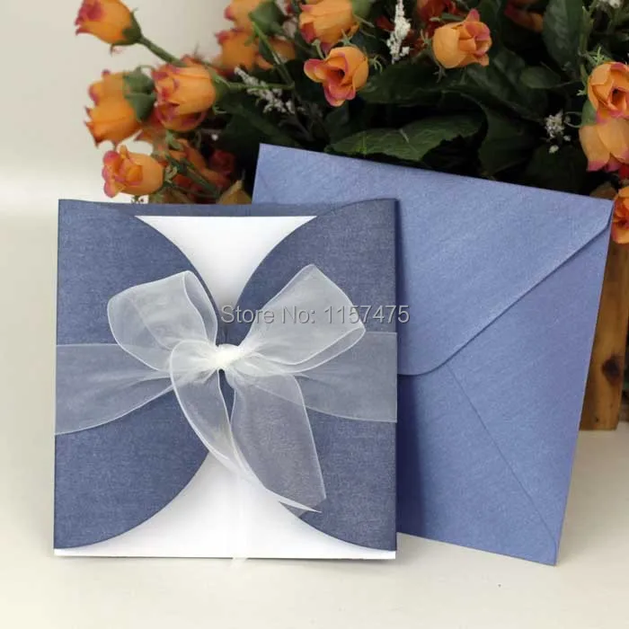 HI1087-08 Nice Blue and White Invitation Card with Organza Ribbon Bow.JPG