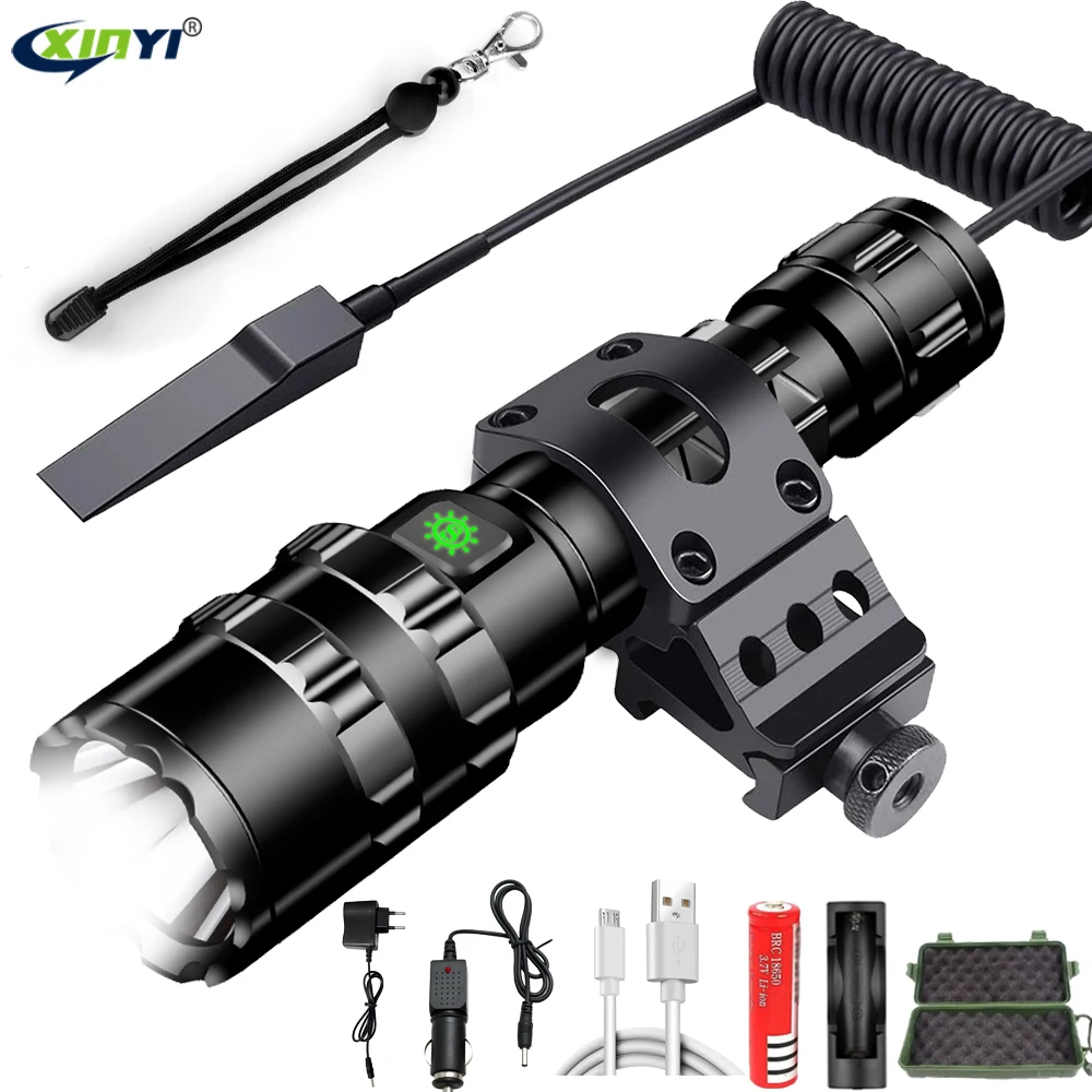 50000Lumens LED Tactical Flashlight Ultra Bright USB Rechargeable Scout light Torch Hunting light Waterproof 5Modes by 1*18650
50000Lumens LED Tactical Flashlight Ultra Bright USB Rechargeable Scout light Torch Hunting light Waterproof 5Modes by 1*18650