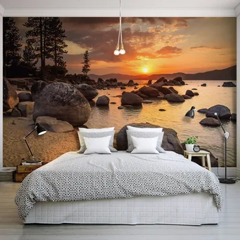 

Nature Landscape Sunset Nightfall River Scenery Photo Mural for Bedroom Living Room Wall Decor Non-woven Customized 3D Wallpaper