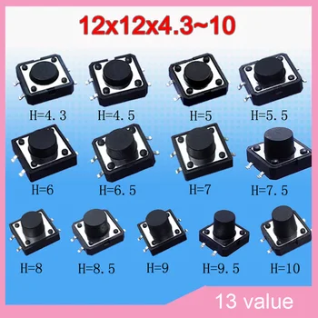 13valuesx10pcs=130pcs Tact Switch Kit 12*12*4.3-10mm SMD Tactile Push Button Switches 12x12 mm Micro Switch
13valuesx10pcs=130pcs Tact Switch Kit 12*12*4.3-10mm SMD Tactile Push Button Switches 12x12 mm Micro Switch