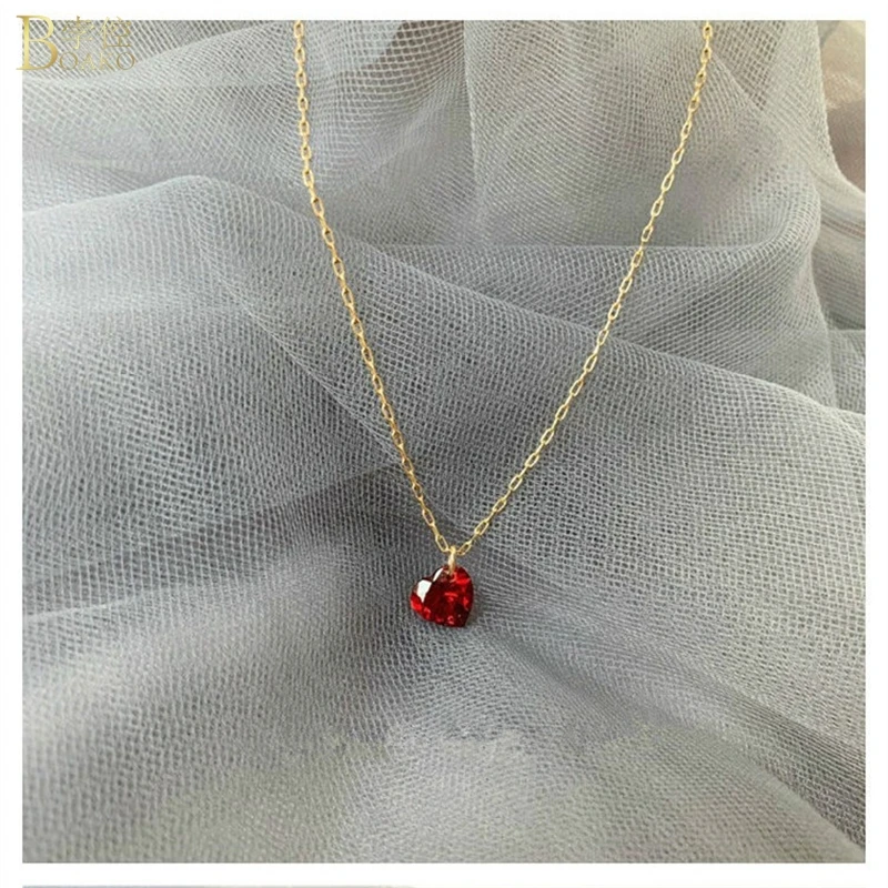Фото BOAKO Red Crystal Heart Choker Necklace Women Cubic Zirconia 925 Sterling Silver Pendant Collier Birthday Party Jewelry Z5 | Украшения и