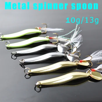 TOMA 5pcs/Lot Metal Spinner Spoon Fishing Lures Fresh Water Bass Walleye Sequins Noise Paillette with Feather Treble Hook 10/13g
TOMA 5pcs/Lot Metal Spinner Spoon Fishing Lures Fresh Water Bass Walleye Sequins Noise Paillette with Feather Treble Hook 10/13g