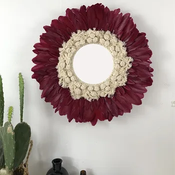 Handmade Tapestry Feather Glass Mirror Creative Art Decoration Round Mirror Living Room Wall Wall Hanging Mirror R1629
Handmade Tapestry Feather Glass Mirror Creative Art Decoration Round Mirror Living Room Wall Wall Hanging Mirror R1629