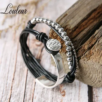 louleur 1pc Trendy Multi-layer Stackable Mens Black Leather Bracelet Adjustable Wristband Casual Men Accessories Jewelry Gift
louleur 1pc Trendy Multi-layer Stackable Mens Black Leather Bracelet Adjustable Wristband Casual Men Accessories Jewelry Gift