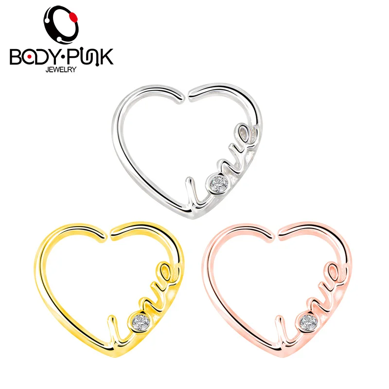 BODY PUNK Heart Star Shape 316L Stainless Steel Earrings Nose Lip Tragus Piercing Labret Hoop Rings Body Pircings Nariz Jewelry  (11)