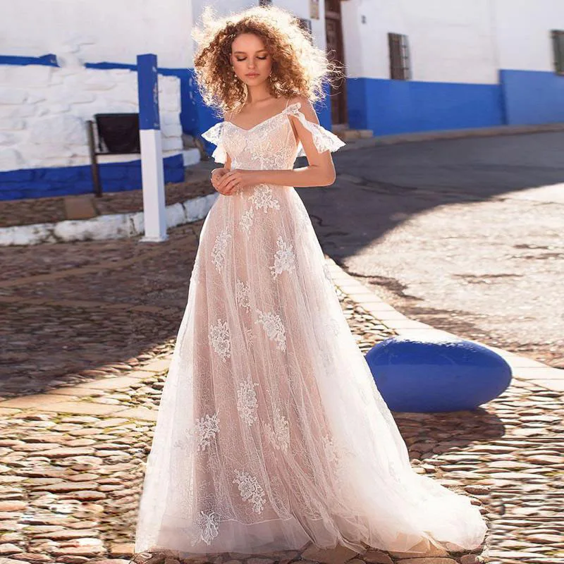 Eightale Champagne Wedding Dress Boho Appliques Lace Floor-length A-line Off The Shoulder Illusion Sexy Beach Bridal Gowns
Eightale Champagne Wedding Dress Boho Appliques Lace Floor-length A-line Off The Shoulder Illusion Sexy Beach Bridal Gowns