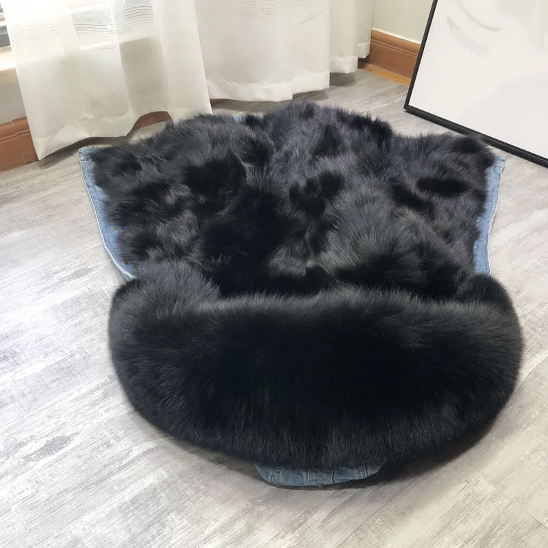 Fox Fur Women Dress 2018 Winter Fashion Natural Real Fox Fur Parka Jacket Real Fur Large Fox Collar Fur Female Outerwear Denim