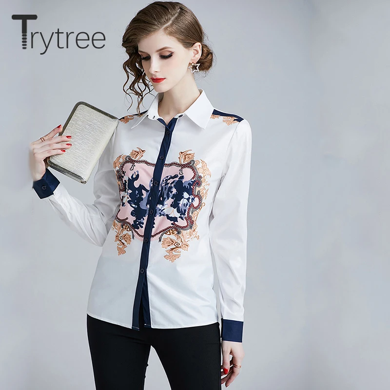 Trytree Summer Autumn Women Blouse Casual Print Polyester shirt Turn-down Collar Button Tops clothes Office Lady White Shirts
Trytree Summer Autumn Women Blouse Casual Print Polyester shirt Turn-down Collar Button Tops clothes Office Lady White Shirts