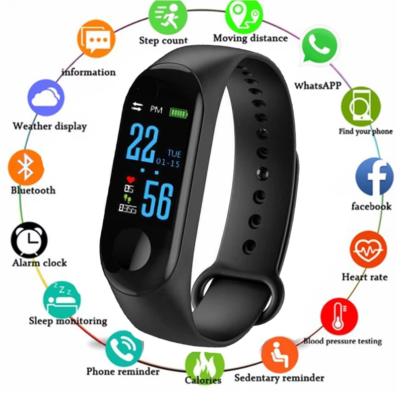 M3 Color Screen Smart Bracelet Fitness Tracker Smart Band Heart Rate Blood Pressure Monitor Bluetooth Watches Health Wristbands
M3 Color Screen Smart Bracelet Fitness Tracker Smart Band Heart Rate Blood Pressure Monitor Bluetooth Watches Health Wristbands