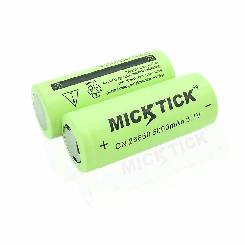3.7V 5000mAh 26650 MICKTICK Battery batteries lithium Li Ion Rechargeable Large Capacity T6 strong light flashlight
3.7V 5000mAh 26650 MICKTICK Battery batteries lithium Li Ion Rechargeable Large Capacity T6 strong light flashlight