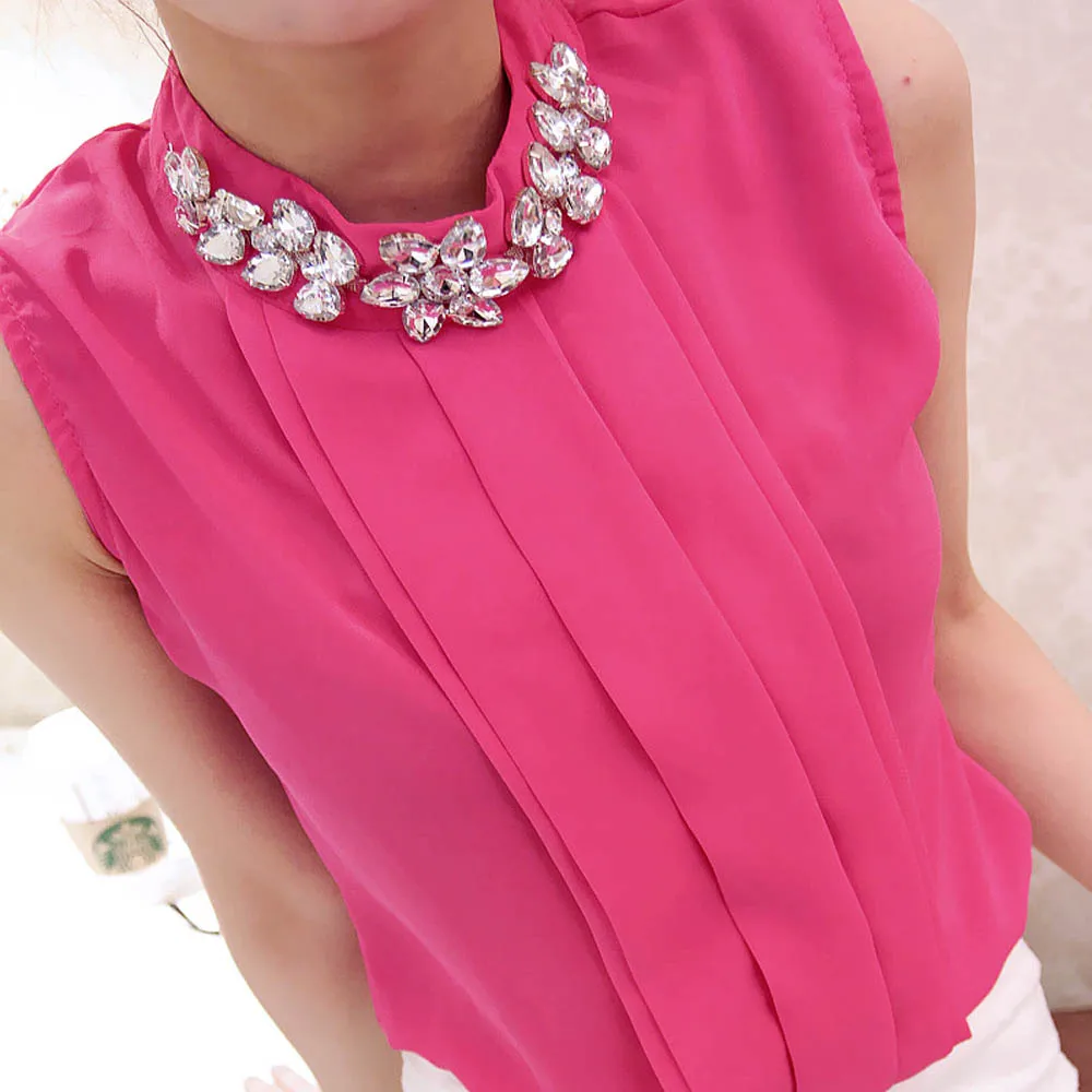 2019 Summer Style None Limited Tops Feminina Women Blouses Rhinestone Flower Sleeveless Fashion Solid Color Neckline Gem Shirt
2019 Summer Style None Limited Tops Feminina Women Blouses Rhinestone Flower Sleeveless Fashion Solid Color Neckline Gem Shirt