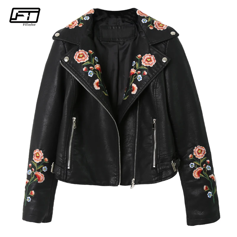 Fitaylor Women Pu Leather Jacket Floral Print Embroidery Motorcycle Turn-down Collar Short Punk Retro Faux Soft Leather Coat
Fitaylor Women Pu Leather Jacket Floral Print Embroidery Motorcycle Turn-down Collar Short Punk Retro Faux Soft Leather Coat