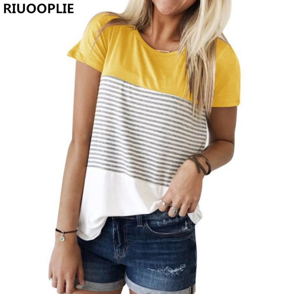 RIUOOPLIE Womens Short Sleeve T Shirt Round Neck Triple Color Block Stripe Casual Tops TP
RIUOOPLIE Womens Short Sleeve T Shirt Round Neck Triple Color Block Stripe Casual Tops TP