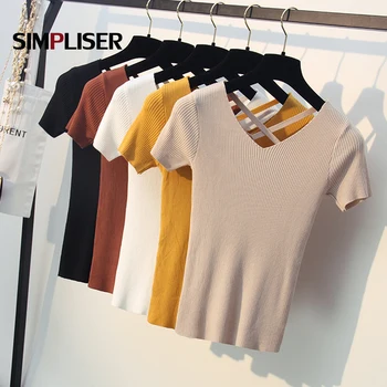 Women Summer Knitted Tops V-neck Short Sleeve Sweaters V-neck Short Sleeve Pullovers White Pink Black Sweater Mujer Knit Tees
Women Summer Knitted Tops V-neck Short Sleeve Sweaters V-neck Short Sleeve Pullovers White Pink Black Sweater Mujer Knit Tees