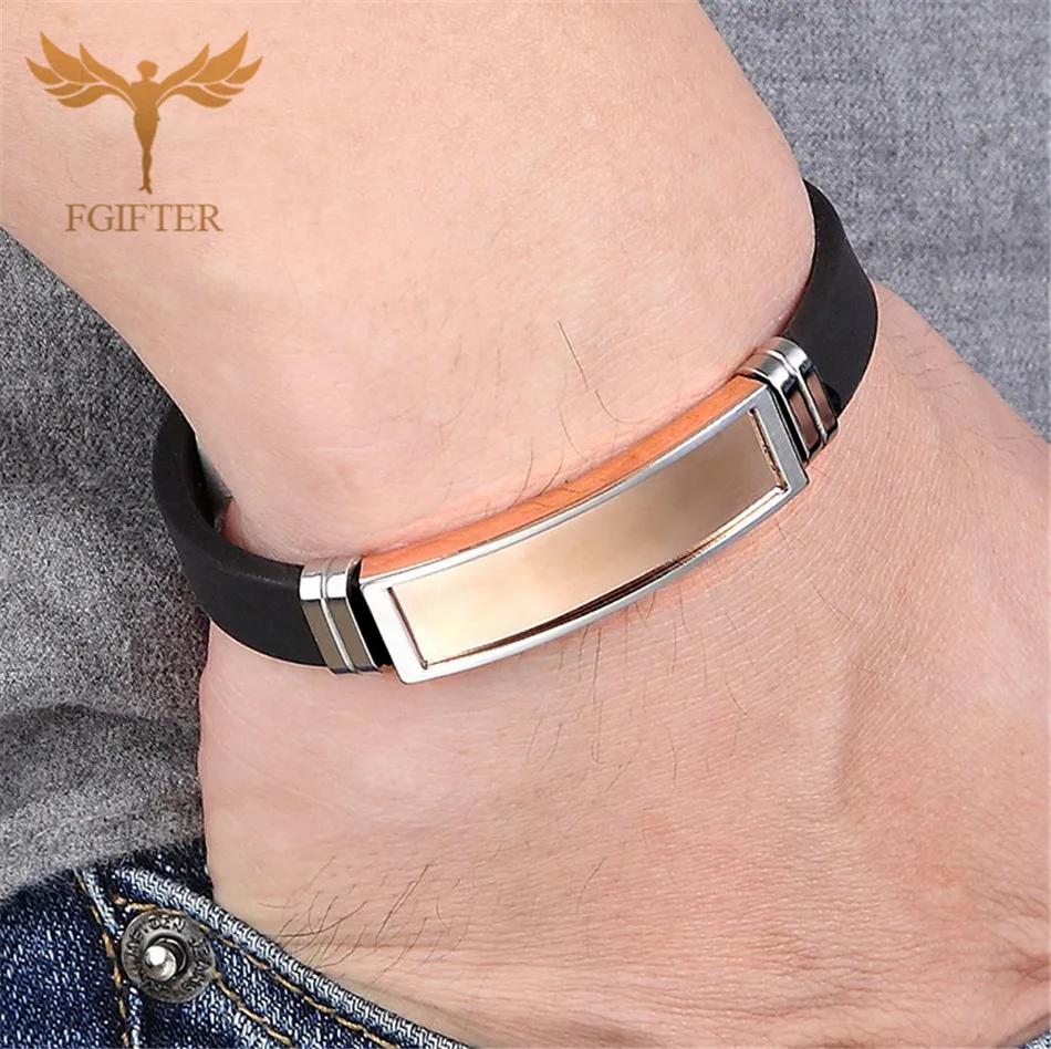 High Quality Bracelet Bangle Black Rubber Belt Cuff Bracelets Rose Gold Stainless Steel Geometric Accessory Women Men Jewelry
High Quality Bracelet Bangle Black Rubber Belt Cuff Bracelets Rose Gold Stainless Steel Geometric Accessory Women Men Jewelry