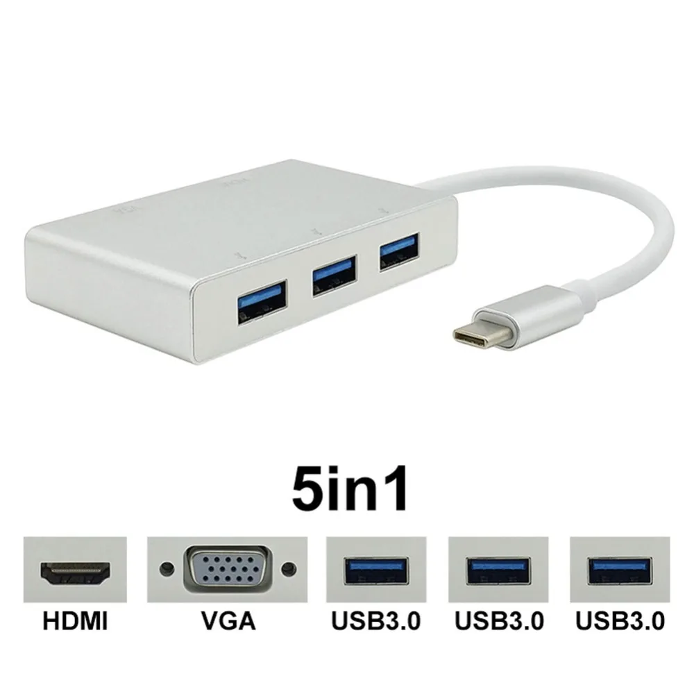 5 в 1 Тип C USB 3 HDMI VGA OTG концентратор адаптер конвертер кабель для компьютера |