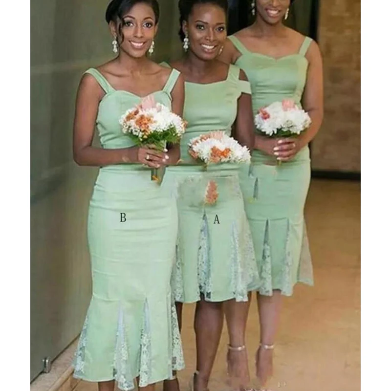 Two Style Short Mermaid Bridesmaid Dresses New Spaghetti Keen Lengt Sleeveless Lace Formal Wedding Party Gowns
Two Style Short Mermaid Bridesmaid Dresses New Spaghetti Keen Lengt Sleeveless Lace Formal Wedding Party Gowns