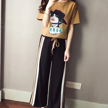 Summer Women Set Cartoon Pattern Two Piece Set O-Neck Top Split Wide Pants Slim Plus Size Women Sets
Summer Women Set Cartoon Pattern Two Piece Set O-Neck Top Split Wide Pants Slim Plus Size Women Sets