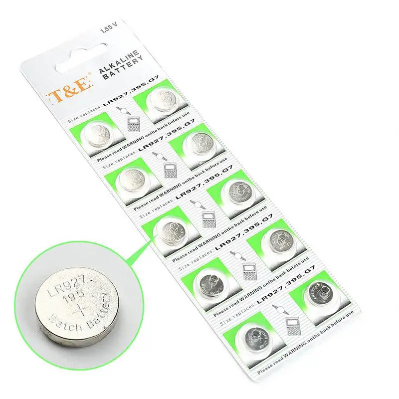 

10PCS/LOT AG7 LR927 395 SR927SW 195 399 Button Battery For Watch Battery Button Coin Cell MADE