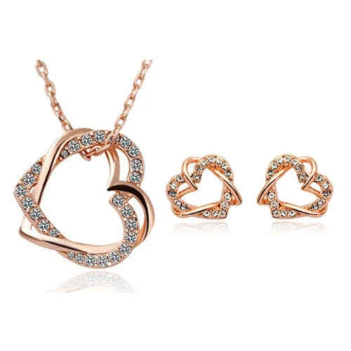 H:HYDE Fashion Loverly Cute Double Heart Necklace and Earring Jewelry Sets Crystal Jewelry 2 Colors BIjoux Femme Wedding
H:HYDE Fashion Loverly Cute Double Heart Necklace and Earring Jewelry Sets Crystal Jewelry 2 Colors BIjoux Femme Wedding