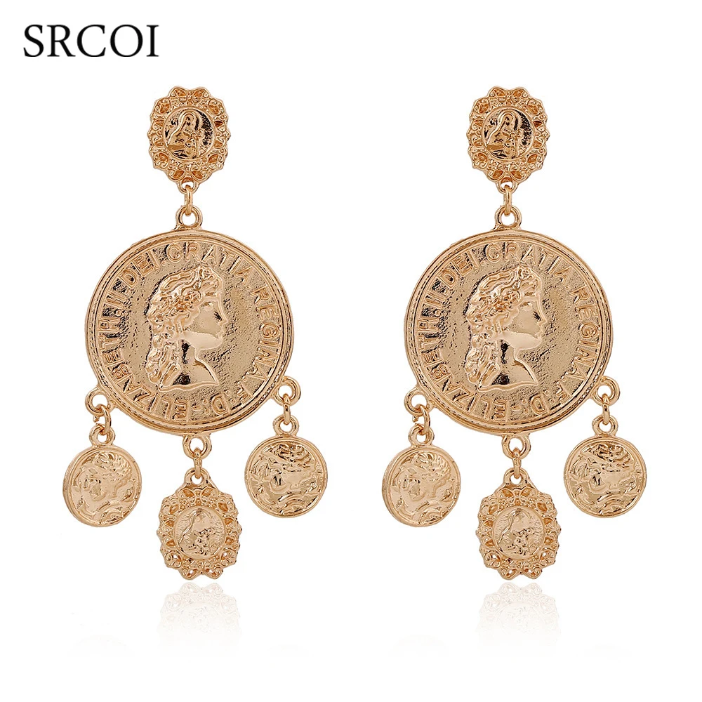 SRCOI Bohemia Round Coin Earrings Drop Gypsy Gold Color Big Metal Statement Earrings For Women Tribal Indian Jewelry New 2018
SRCOI Bohemia Round Coin Earrings Drop Gypsy Gold Color Big Metal Statement Earrings For Women Tribal Indian Jewelry New 2018