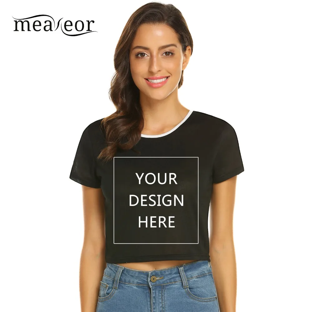 Meaneor Short Sleeve Custom T-Shirt Exposed O-Neck Solid Casual Women Shirts Navel Custom Print Summer Top Shirts Tees DIY
Meaneor Short Sleeve Custom T-Shirt Exposed O-Neck Solid Casual Women Shirts Navel Custom Print Summer Top Shirts Tees DIY