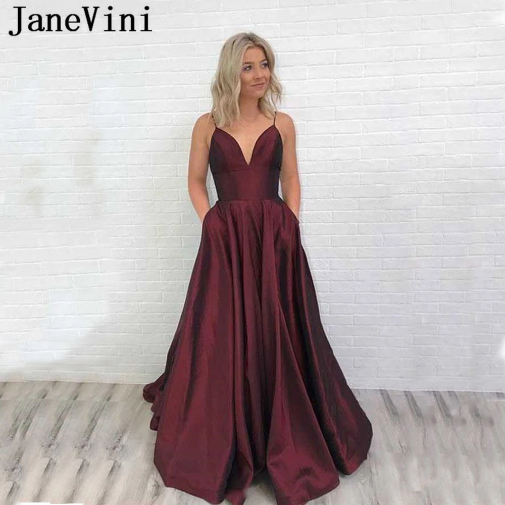 JaneVini 2019 Sexy Burgundy Prom Dress with Pockets Spaghetti Strpas A Line Sweep Train Open Back Long Satin Dresses Gala Jurken
JaneVini 2019 Sexy Burgundy Prom Dress with Pockets Spaghetti Strpas A Line Sweep Train Open Back Long Satin Dresses Gala Jurken