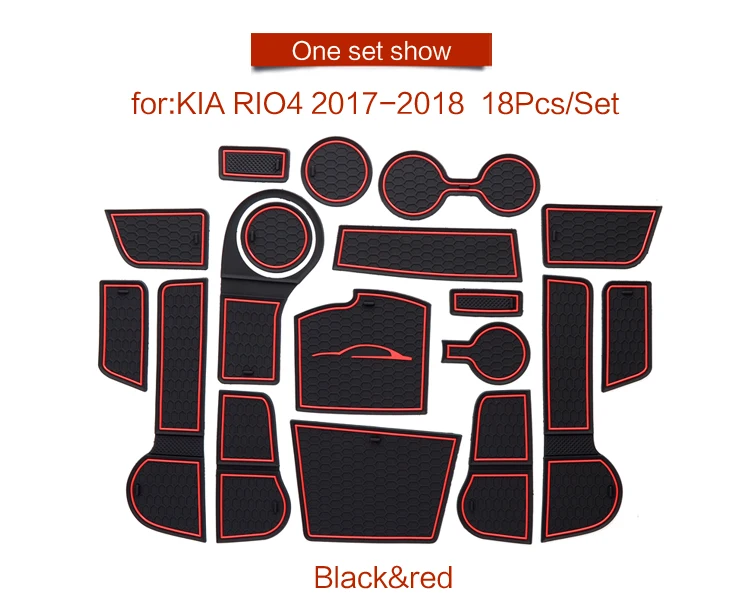 smabee Gate slot mat For For Kia Rio 4 X-Line RIO 2017-2018 Interior Door Pad/Cup Non-slip mats red/white/orange 18pcs