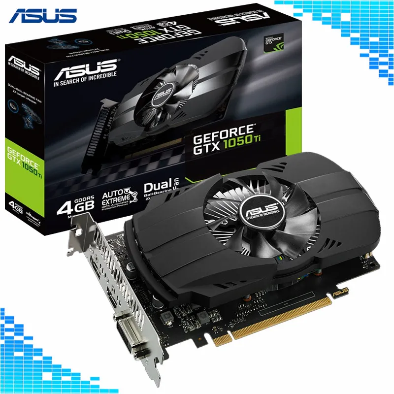 Asus PH-GTX 1050Ti-4G Graphics Cards 7008MHz 128Bit 1290/1392MHz GDDR5 PCI Express 3.0 16X GeForce GTX 1050Ti Video Card
Asus PH-GTX 1050Ti-4G Graphics Cards 7008MHz 128Bit 1290/1392MHz GDDR5 PCI Express 3.0 16X GeForce GTX 1050Ti Video Card