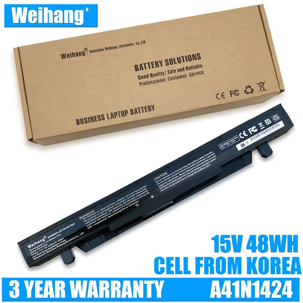 3200mAh Weihang Cell from Korea A41N1424 Laptop Battery For ASUS ROG ZX50 ZX50J ZX50JX GL552 GL552J GL552V GL552VW
3200mAh Weihang Cell from Korea A41N1424 Laptop Battery For ASUS ROG ZX50 ZX50J ZX50JX GL552 GL552J GL552V GL552VW