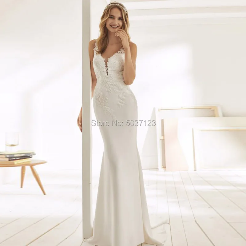 Mermaid Wedding Dresses V Neck Lace Appliques Sleeveless Button Illusion Wedding Bridal Gown Vestidos De Noiva with Sweep Train
Mermaid Wedding Dresses V Neck Lace Appliques Sleeveless Button Illusion Wedding Bridal Gown Vestidos De Noiva with Sweep Train