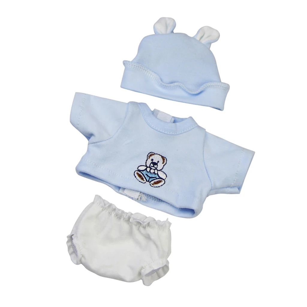 10inch-11inch Infant Newborn Baby Girl Doll Clothes Bear Printed Shirt Underwear Hat Suit Suitable for 10''-11'' Baby Girl Doll