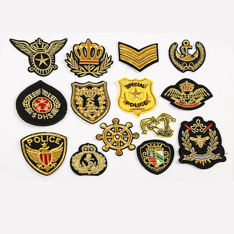 Gold Thread Embroidered Crest Badges Iron On Patches Fabric DIY Sewing Applique for Jackets Jeans Uniform Cap
Gold Thread Embroidered Crest Badges Iron On Patches Fabric DIY Sewing Applique for Jackets Jeans Uniform Cap