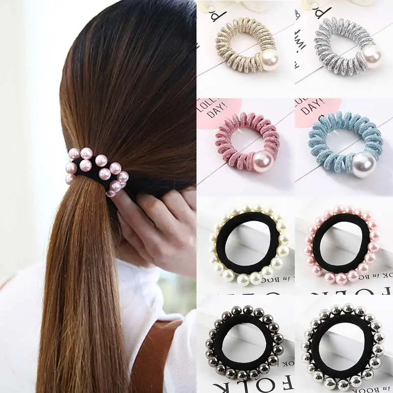 Elastic imitation pearl ball hair rope beaded telephone line hair tie rings holder crystal headdress handmade hair accessories
Elastic imitation pearl ball hair rope beaded telephone line hair tie rings holder crystal headdress handmade hair accessories