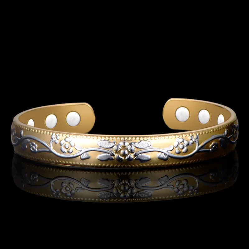 LAKONE Ethnic Flowers Pure copper Bangle Gold-Color 6 Magnets Health Balance Magnetic Bangles & bracelet Men Women Jewelry Cuff
LAKONE Ethnic Flowers Pure copper Bangle Gold-Color 6 Magnets Health Balance Magnetic Bangles & bracelet Men Women Jewelry Cuff