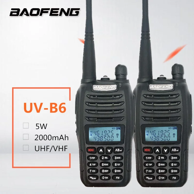 2PCS Baofeng UV-B6 Mini Walkie Talkie UHF VHF Dual Band Ham Radio Transceiver 5W 2000mAh Long Standby Woki Toki UVB6 UV-B5
2PCS Baofeng UV-B6 Mini Walkie Talkie UHF VHF Dual Band Ham Radio Transceiver 5W 2000mAh Long Standby Woki Toki UVB6 UV-B5