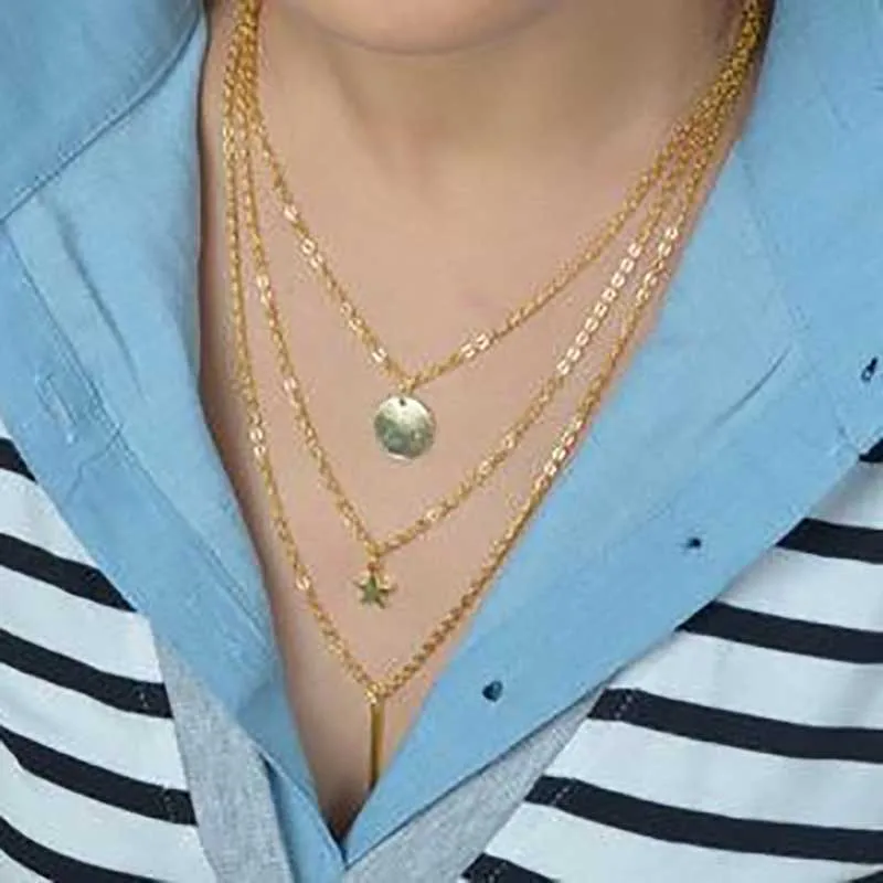 Surou Western Ornaments Fashion Simplicity Disk Pentagram Metal Female Multiple Layers Necklace Boho Bijouterie
Surou Western Ornaments Fashion Simplicity Disk Pentagram Metal Female Multiple Layers Necklace Boho Bijouterie