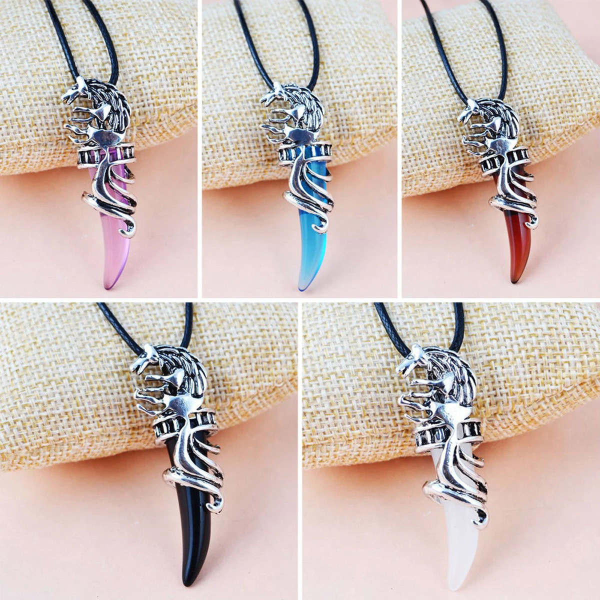 Men Antique Silver Tribal Stark Wolf Fang Tooth Pendant Necklace Vintage Wolf Tooth Dragon Alloy Pendant Necklace jewellery