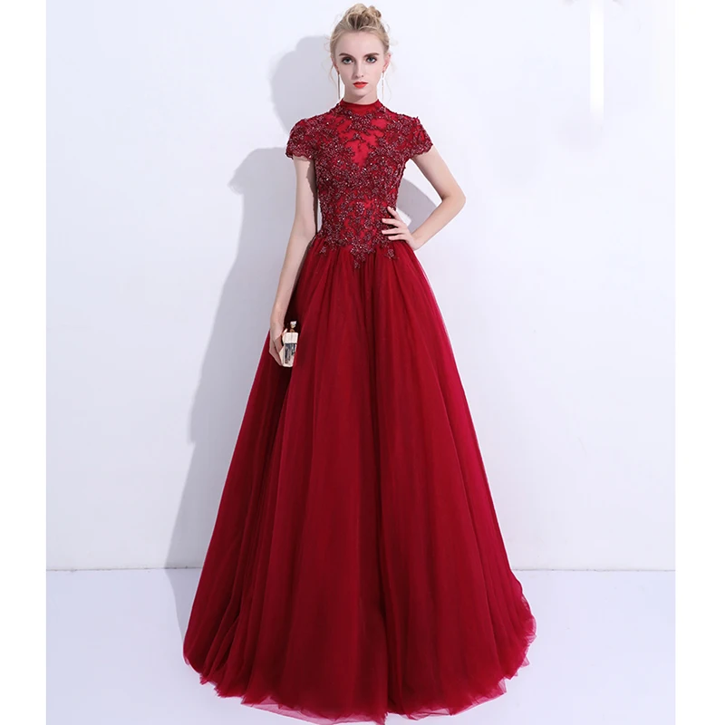 Custom-made Burgundy Formal Dresses 2019 Short Sleeve Beadings Appliques Tulle Backless Modest Prom Gown Long Dresses Evening
Custom-made Burgundy Formal Dresses 2019 Short Sleeve Beadings Appliques Tulle Backless Modest Prom Gown Long Dresses Evening