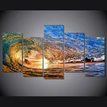 

Canvas Wall Art Modular Pictures Home Decor 5 Panels Ocean Sea Wave Sunset Seascape Paintings Living Room HD Printed Posters