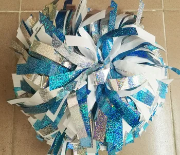 Custom Cheerleader Pom poms 3/4"x 6" Metallic holographic with Metallic Holographic Blue and Metalic White 
Custom Cheerleader Pom poms 3/4"x 6" Metallic holographic with Metallic Holographic Blue and Metalic White
