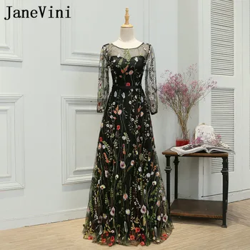 JaneVini Long Sleeve Black Bridesmaid Dresses Girl Lace Embroidery Tulle Women Formal Dress Wedding Party Gowns Floor Length 
JaneVini Long Sleeve Black Bridesmaid Dresses Girl Lace Embroidery Tulle Women Formal Dress Wedding Party Gowns Floor Length