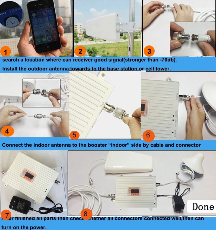 3G WCDMA 2100 4G LTE 2600 Cellular Signal Booster Amplifier 2100 2600 3G 4G Dual Band Repeater gsm Set LCD Display (5)