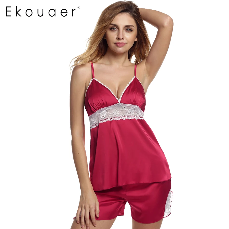 Ekouaer Sleepwear Women's Short Pajama Set Sexy Lingerie Satin Cami Set Lace Patchwork Sleeveless Backless Satin Nightgown
Ekouaer Sleepwear Women's Short Pajama Set Sexy Lingerie Satin Cami Set Lace Patchwork Sleeveless Backless Satin Nightgown