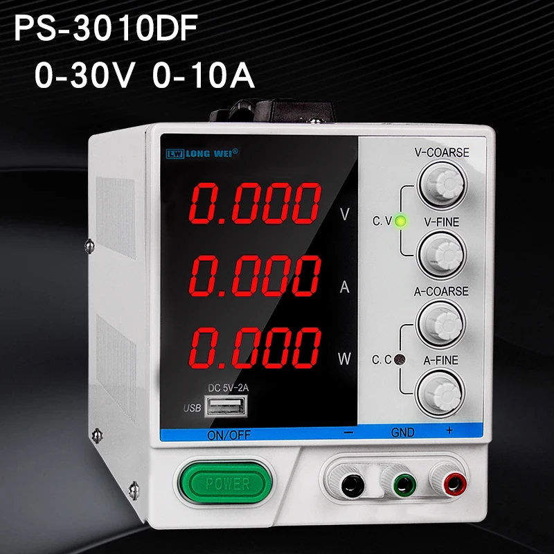 LONG WEI PS-3010DF Digital Display DC Power Supply 30V10A Adjustable Switch Power Supply LED Display 110v -220v USB Power Supply
LONG WEI PS-3010DF Digital Display DC Power Supply 30V10A Adjustable Switch Power Supply LED Display 110v -220v USB Power Supply