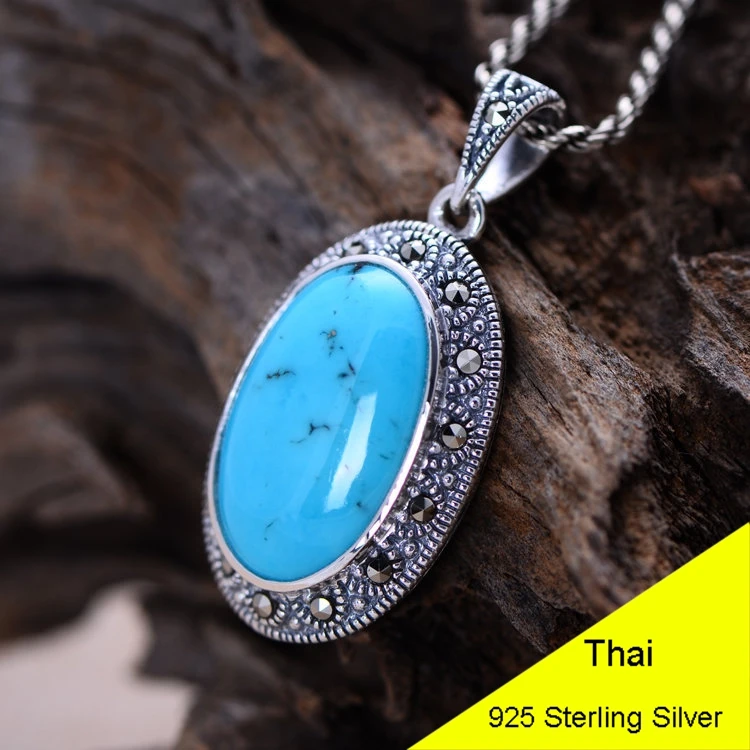 925 Sterling Silver Pendant Blue Turquoise Women Thai Silver Fine Jewelry Gift Necklace Accessories DIY Kit CH052566
925 Sterling Silver Pendant Blue Turquoise Women Thai Silver Fine Jewelry Gift Necklace Accessories DIY Kit CH052566