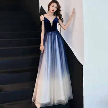 Real Photo Sling A-line Long Evening Dress Gown Elegant Robe De Soiree Blue Velour With Tulle V-neck Evening Dresses 2019
Real Photo Sling A-line Long Evening Dress Gown Elegant Robe De Soiree Blue Velour With Tulle V-neck Evening Dresses 2019