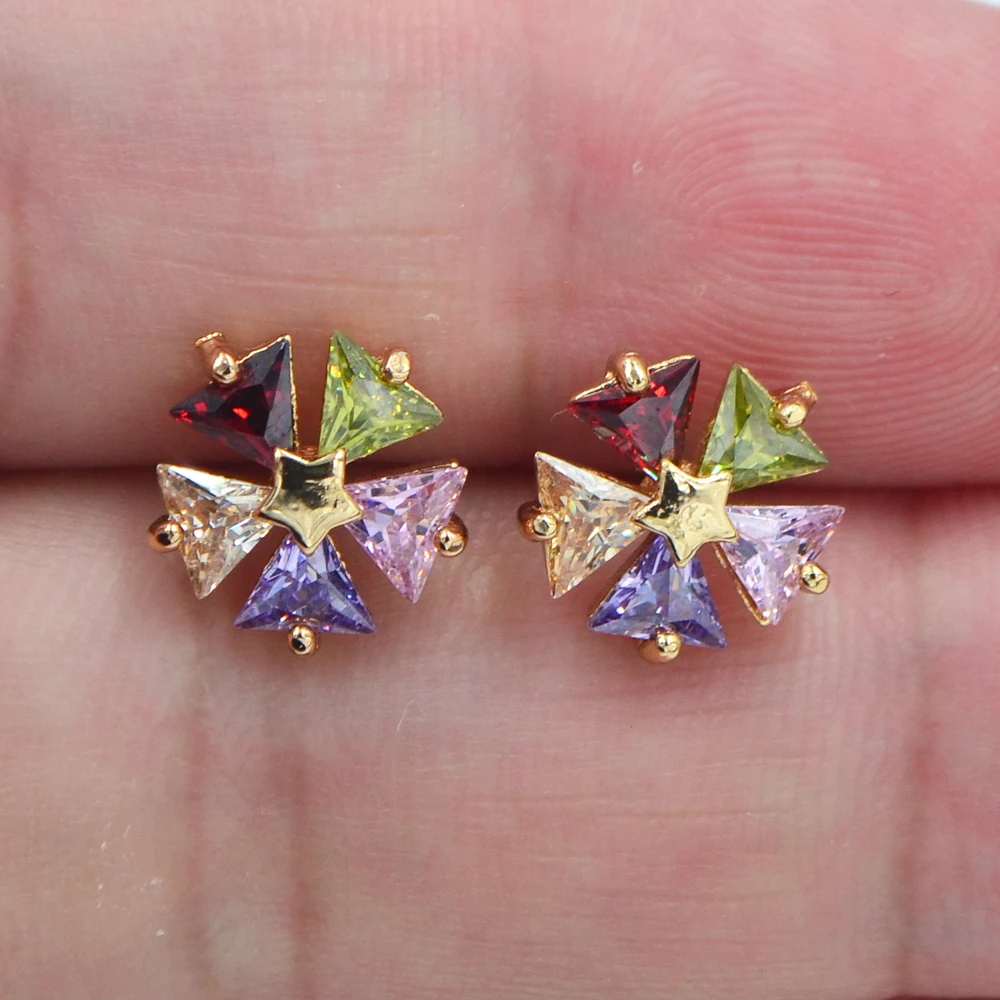 Fashion Women Gold Color AAA+ Cubic Zirconia Multicolor CZ Cute Geometric Triangle Stud Earrings Jewelry
Fashion Women Gold Color AAA+ Cubic Zirconia Multicolor CZ Cute Geometric Triangle Stud Earrings Jewelry