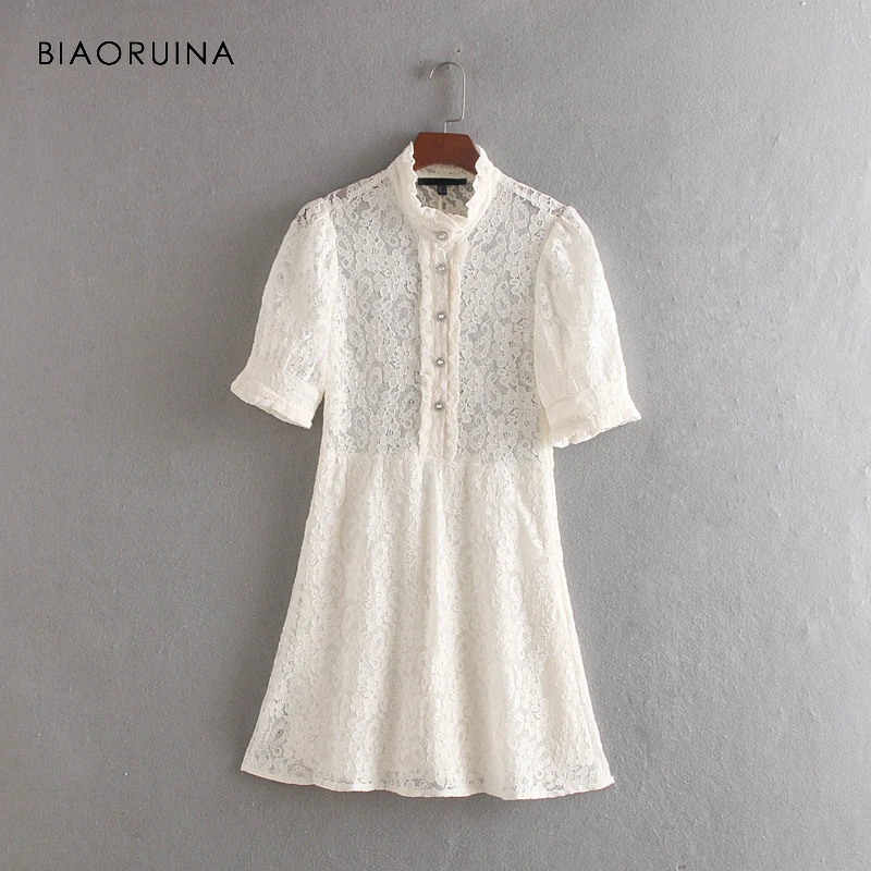BIAORUINA Women's White Lace Hallow Out Patchwork Lined A-line Dress Female Fashion Summer Dress Short Sleeve Elegant Vestidos
BIAORUINA Women's White Lace Hallow Out Patchwork Lined A-line Dress Female Fashion Summer Dress Short Sleeve Elegant Vestidos