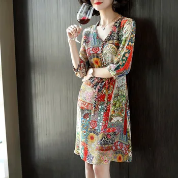 Silk Dress Women 2020 Spring Summer New Fashion Printed V-Neck Three Quarter Sleeves Lace-up Waistbow Slim A-Line Casual Dress
Silk Dress Women 2020 Spring Summer New Fashion Printed V-Neck Three Quarter Sleeves Lace-up Waistbow Slim A-Line Casual Dress